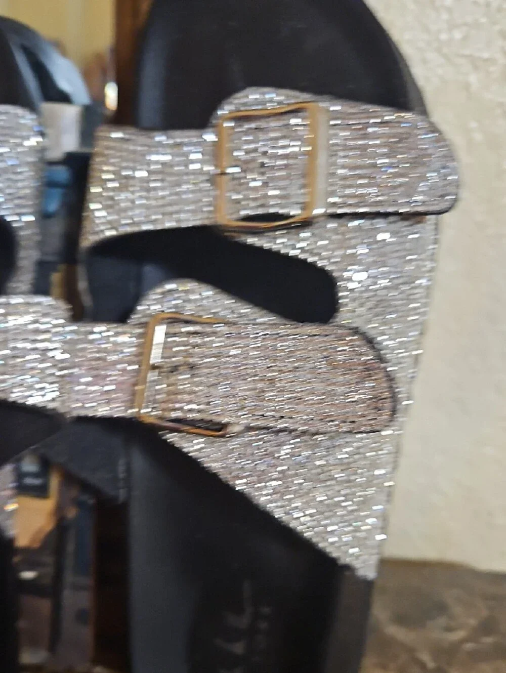 Michael Kors Crystal-Embellished Double-Buckle Slide Sandals - Black Silver